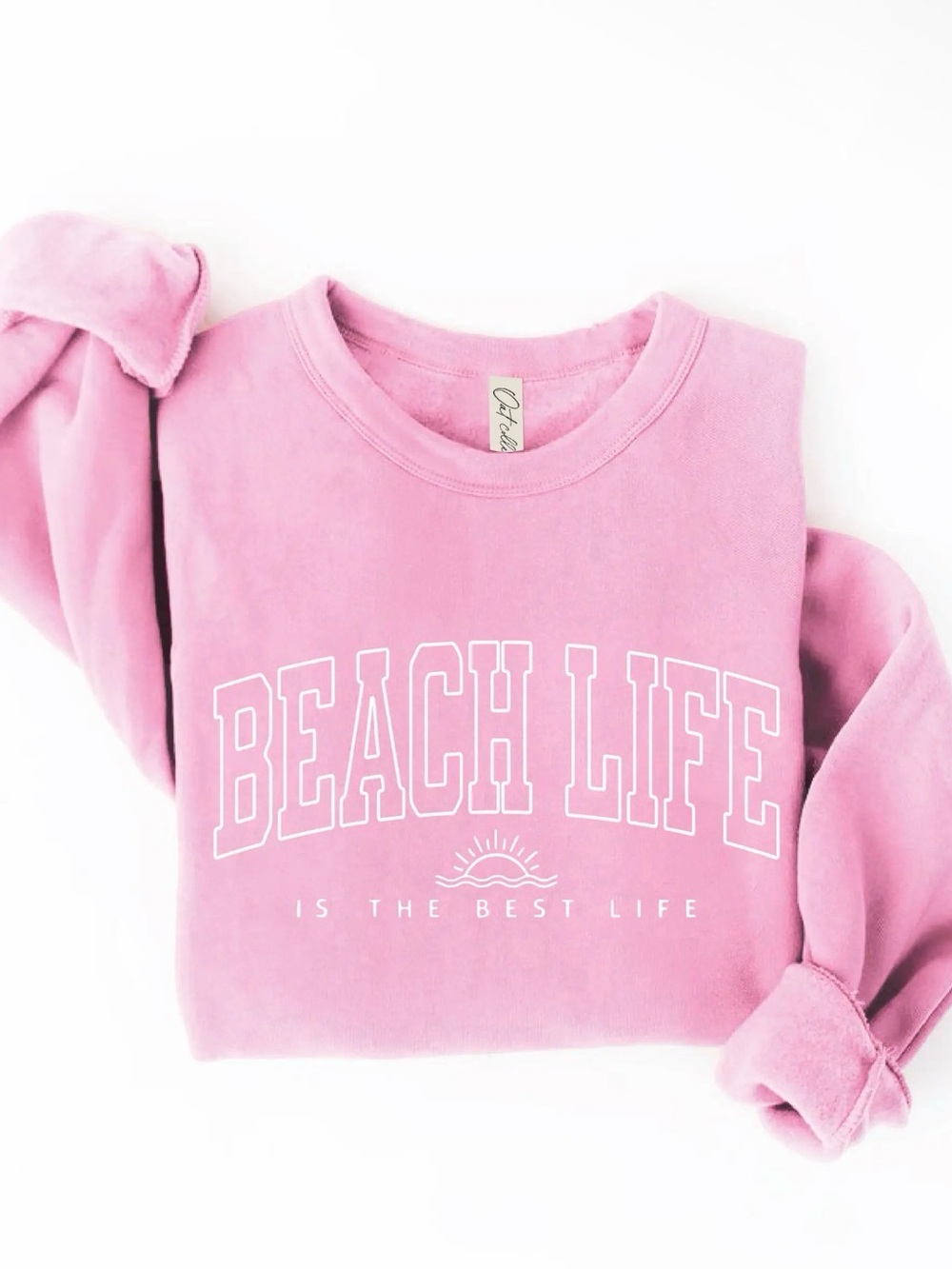Beach Life Pink Crewneck Sweatshirt - Women's Cozy Pullover